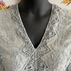 Boho Lacy Eyelet Short Sleeve Blue Gray XCVI Women's Top Medium Artsy Soft